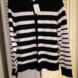 Charter Club Black and White Striped Cardigan